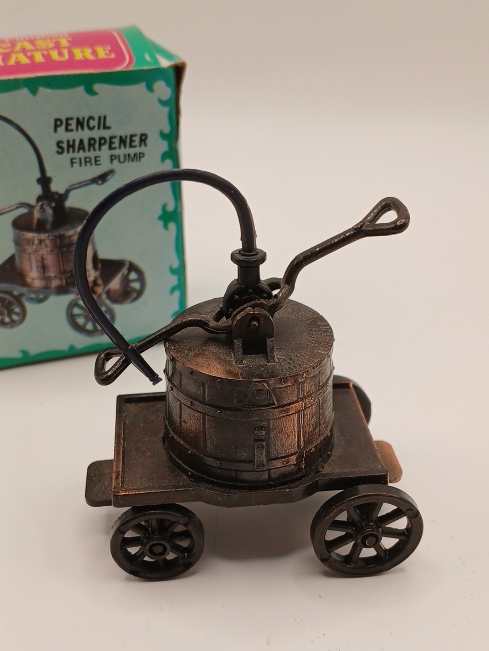 Vintage Die-Cast Metal Fire Water Pump Pencil Sharpener Handle Moves
